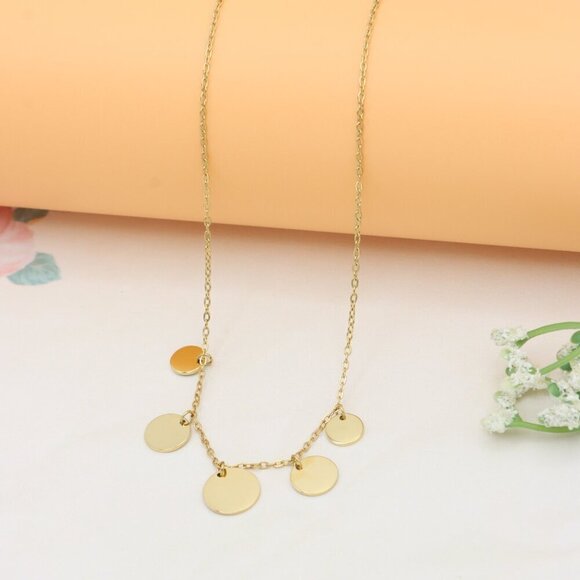Elegant Yellow Gold Plated Necklace with Round Disc Charms, XPNL0385 - Picture 7 of 12